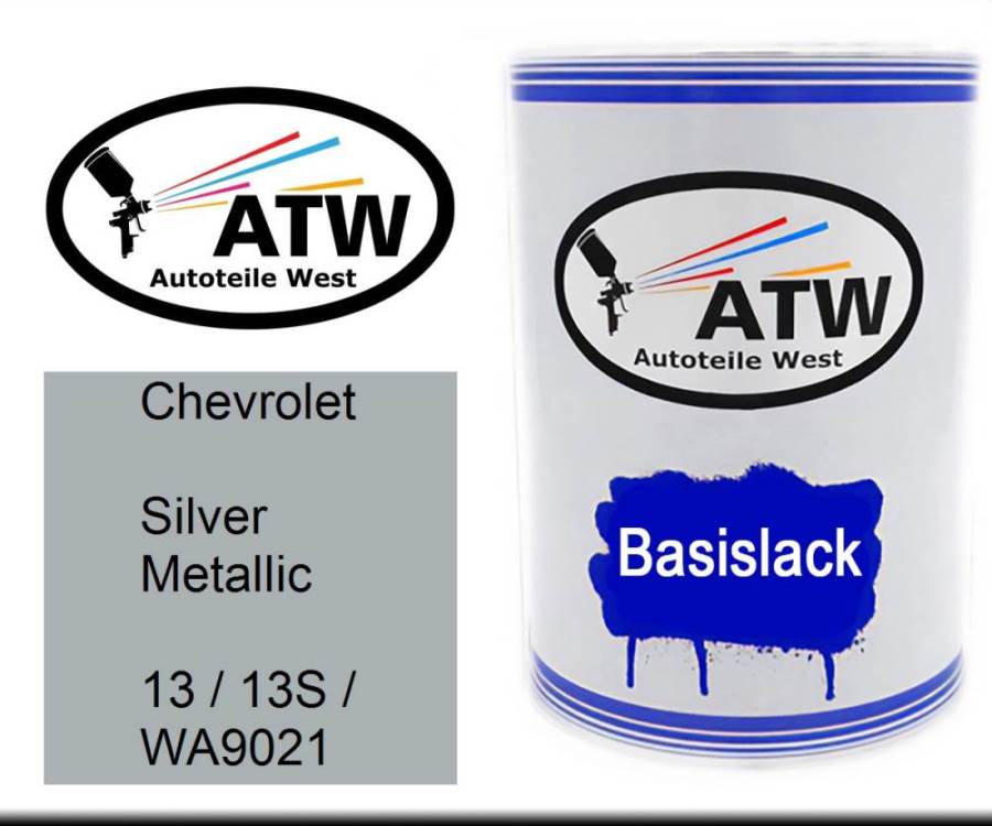 Chevrolet, Silver Metallic, 13 / 13S / WA9021: 500ml Lackdose, von ATW Autoteile West.